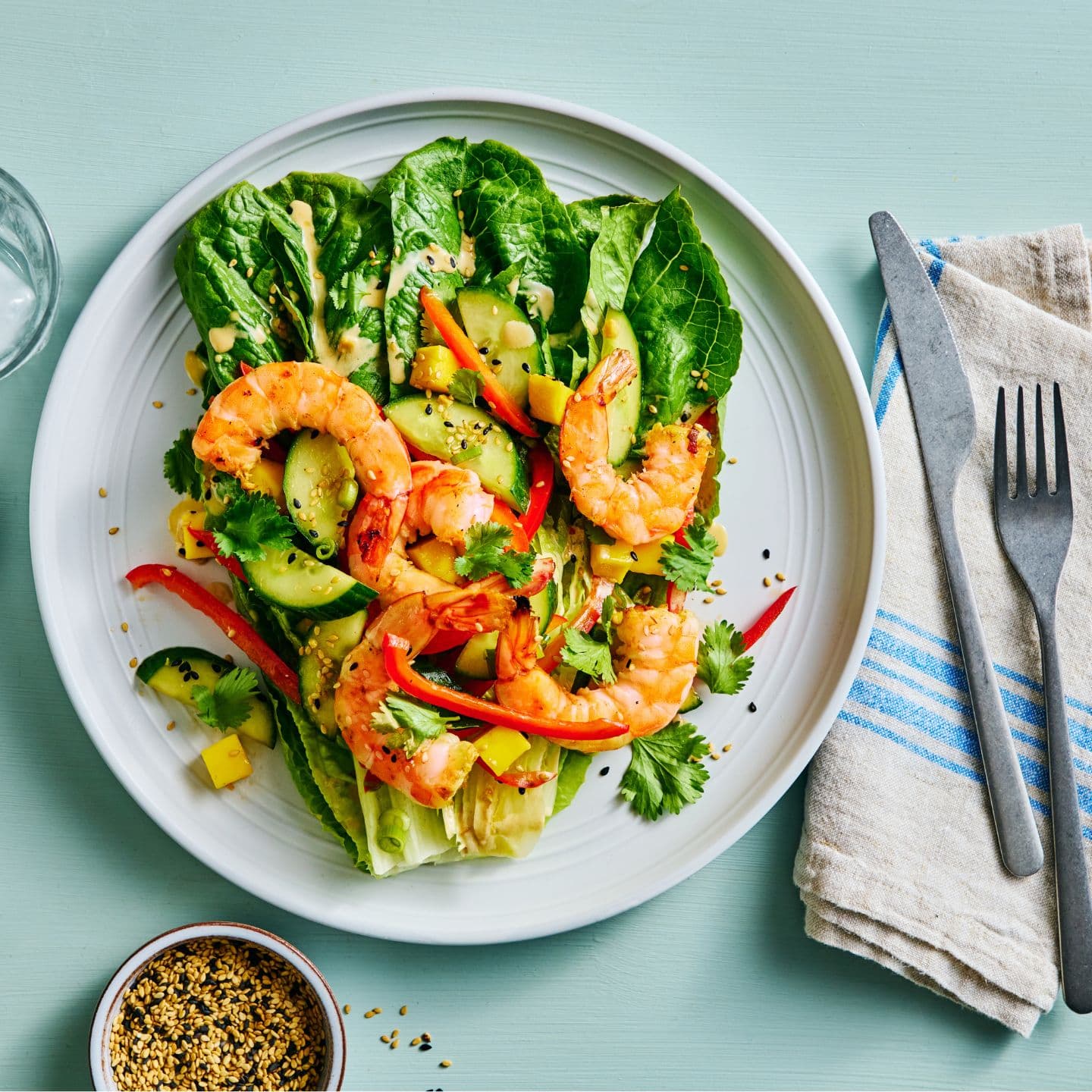 Romaine salad with grilled shrimps recipe challenge banner